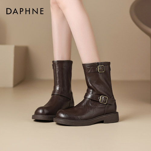 棕色马丁靴女厚底骑士靴短靴