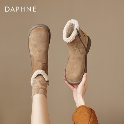 达芙妮雪地靴女款2026新款冬季加绒勃肯短靴子毛毛鞋保暖东北棉鞋
