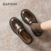 女2026新款 春季 一脚蹬增高单鞋 达芙妮厚底乐福鞋 英伦风棕色小皮鞋