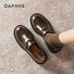 达芙妮厚底乐福鞋女2026新款春季一脚蹬增高单鞋英伦风棕色小皮鞋
