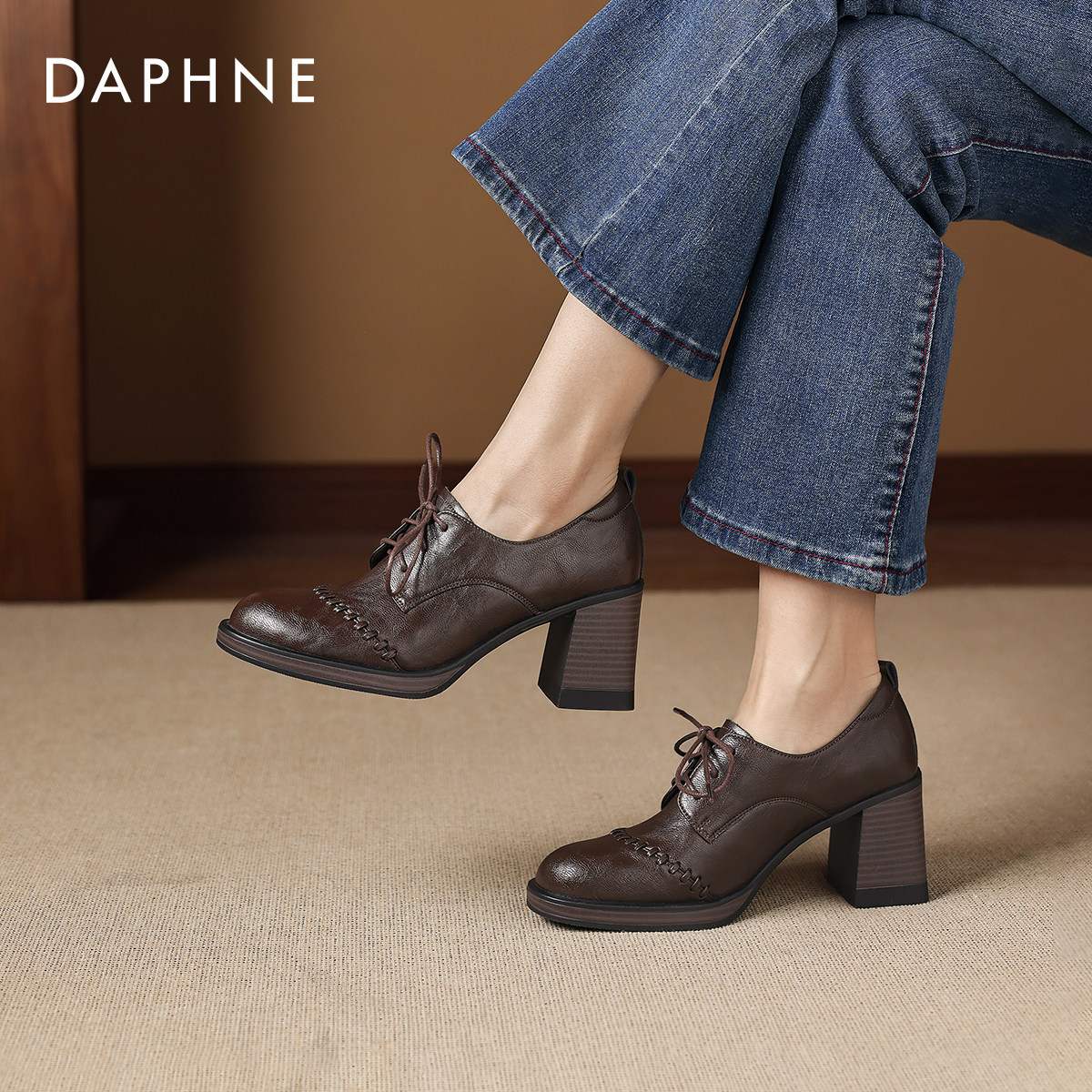 达芙妮粗跟乐福鞋女2026新款春季单鞋英伦风鞋子通勤高跟鞋小皮鞋