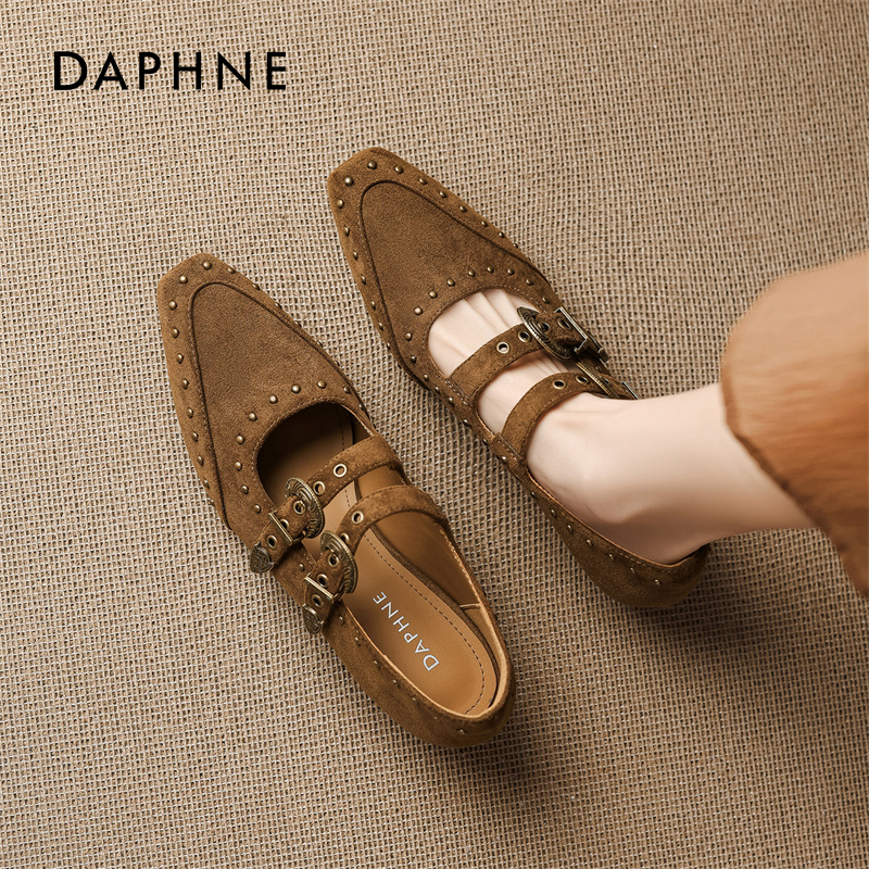 达芙妮棕色复古玛丽珍鞋女