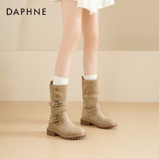 达芙妮复古马丁靴女2025新款 美拉德厚底中筒靴两穿西部短靴子 秋季