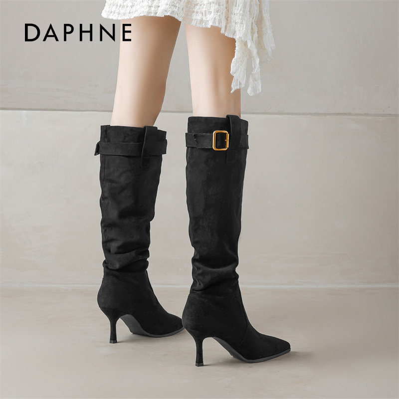 【达芙妮】黑色长筒靴堆堆骑士靴