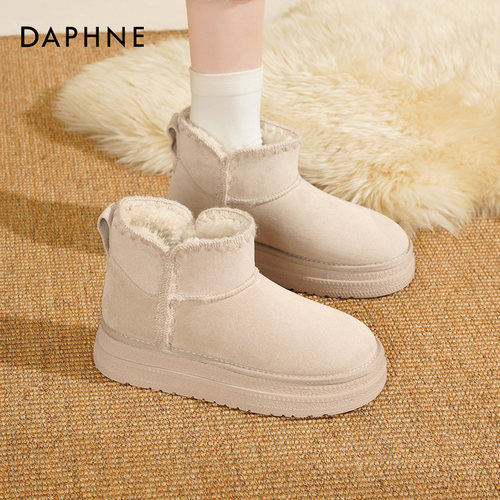 达芙妮厚底雪地靴女加绒保暖棉鞋