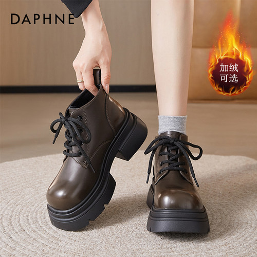 达芙妮厚底马丁靴女短靴超火加绒