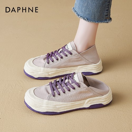 【达芙妮帆布鞋】懒人两穿一脚蹬