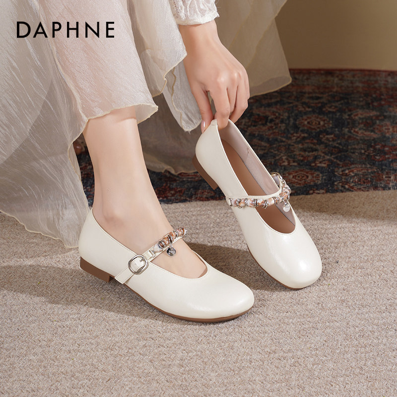 达芙妮法式玛丽珍女鞋2026新款春季复古串珠百搭浅口单鞋平底鞋女