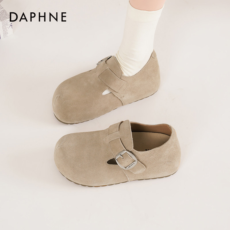 达芙妮厚底勃肯鞋女2026新款春季真皮内增高女鞋一脚蹬全包单鞋女
