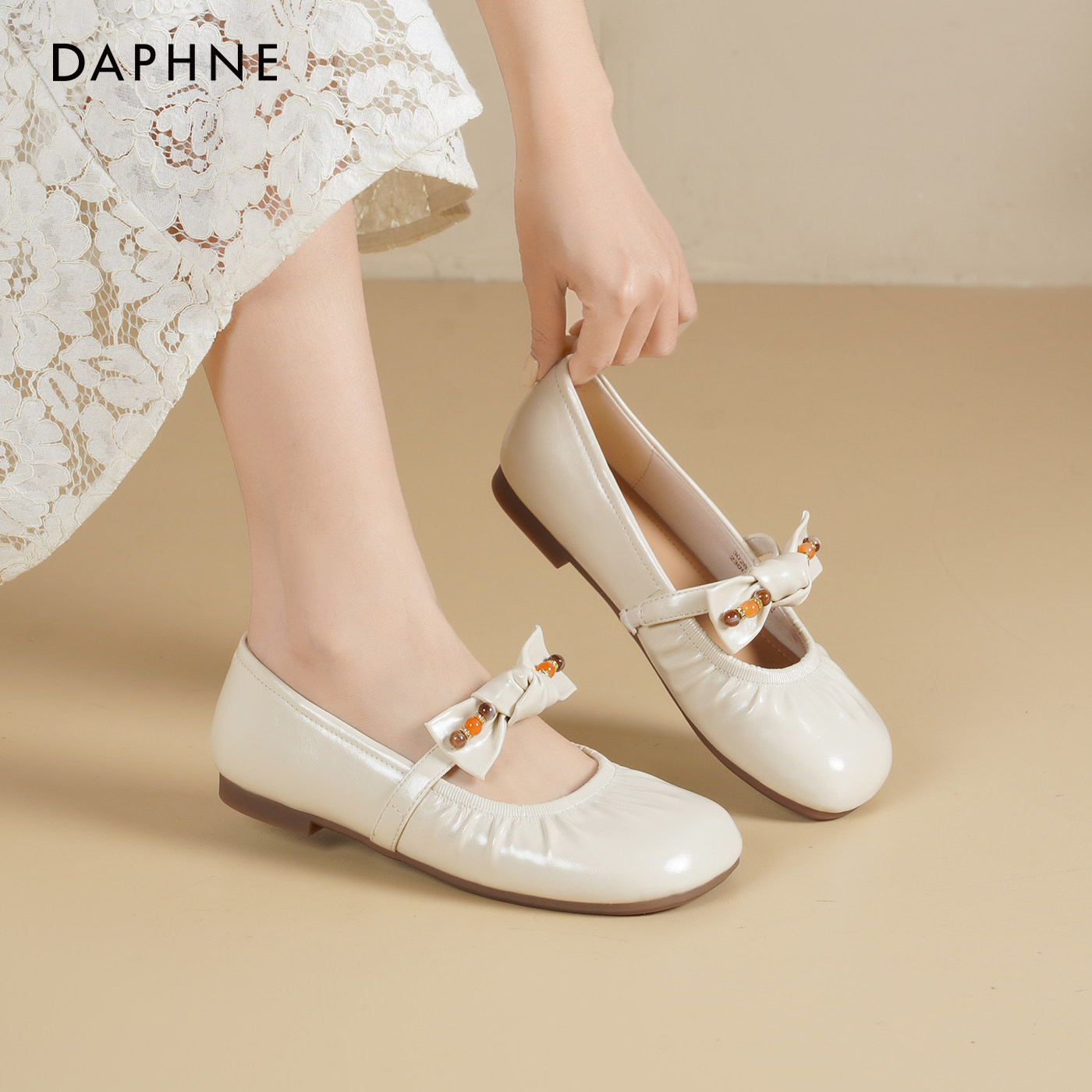 达芙妮玛丽珍女鞋2026春季新款蝴蝶结软底芭蕾舞鞋平底浅口单鞋女