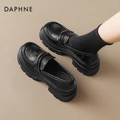 女春季 2026新款 英伦风厚底小皮鞋 达芙妮黑色乐福鞋 夏增高单鞋 高跟