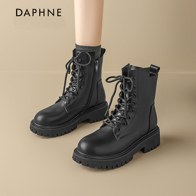达芙妮黑色厚底马丁靴女短靴