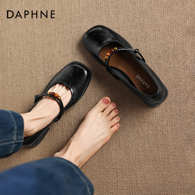 达芙妮粗跟浅口单鞋法式玛丽珍鞋