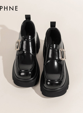 达芙妮厚底乐福鞋女2026新款春季女鞋增高黑色小皮鞋女显瘦单鞋子