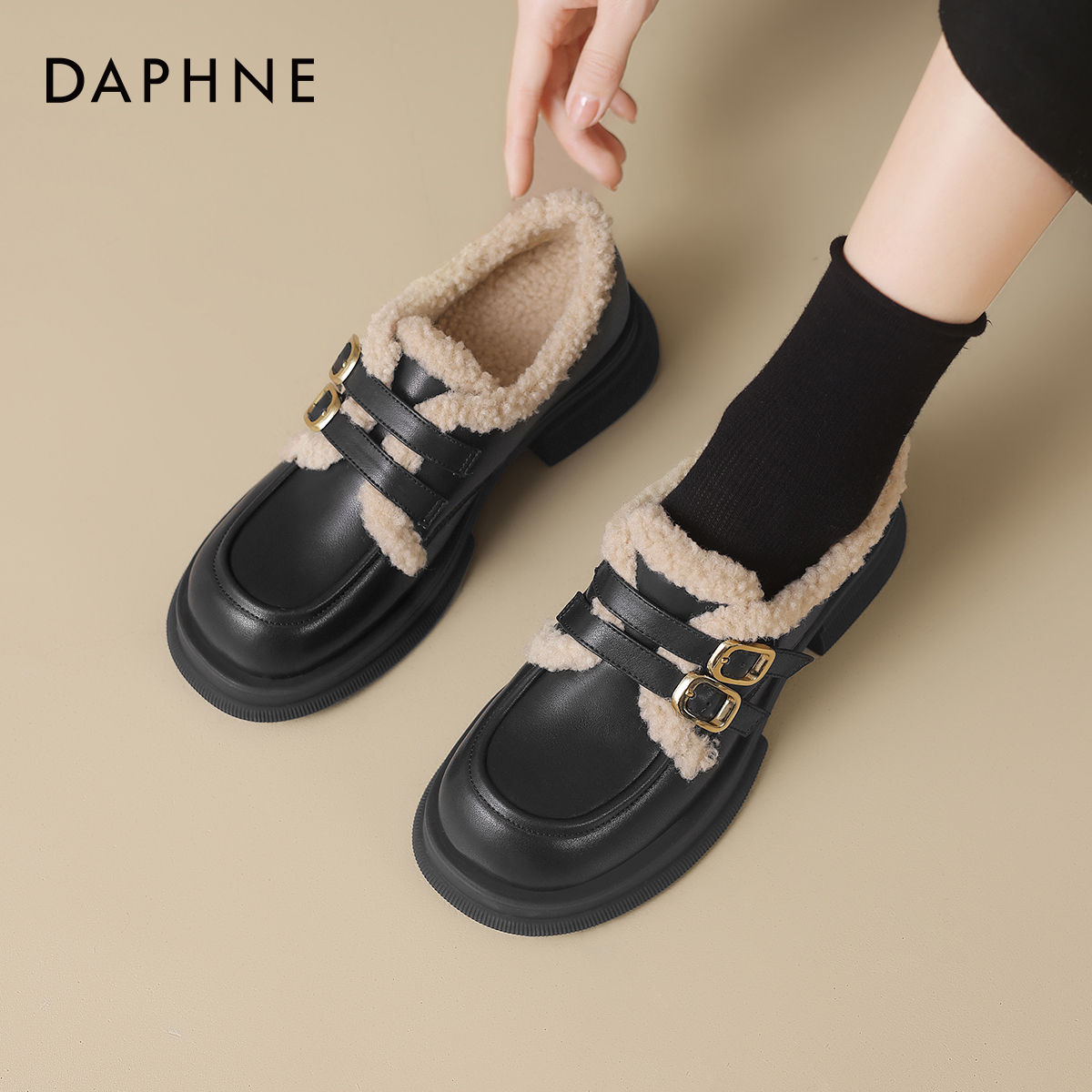 加绒乐福鞋软底防滑皮鞋厚底保暖