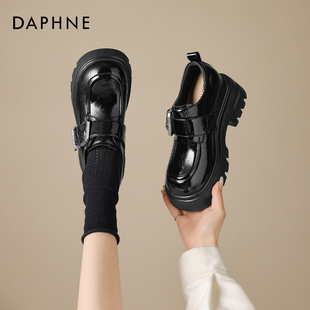 jk鞋 达芙妮黑色厚底乐福鞋 巨好看英伦风粗跟小皮鞋 夏季 女2026新款