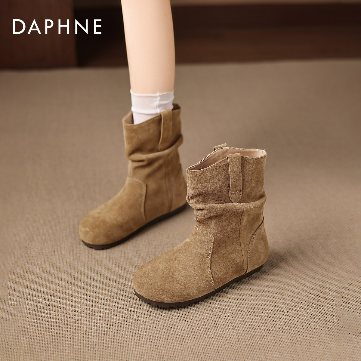 达芙妮勃肯短靴女2026新款春季美拉德春款中筒靴内增高堆堆马丁靴