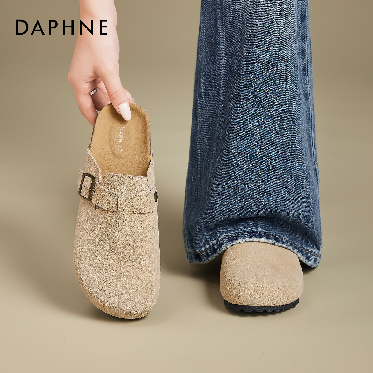 达芙妮厚底勃肯鞋女2026春季新款孕妇一脚蹬单鞋子保暖加绒棉拖鞋