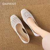 女2026新款 法式 编织浅口凉鞋 达芙妮镂空单鞋 透气女士平底妈妈鞋 子