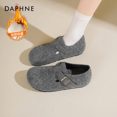 达芙妮秋冬新款毛绒灰色勃肯鞋女