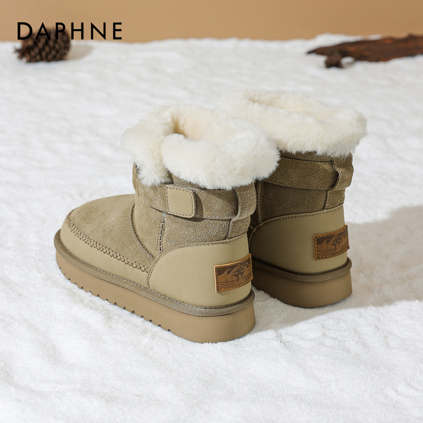 达芙妮加绒雪地靴厚底棉鞋