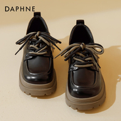 达芙妮系带厚底乐福鞋 加绒黑色牛津英伦小皮鞋 女通勤2026春季 新款