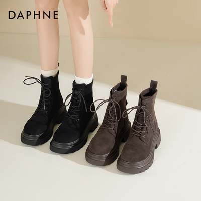 达芙妮马丁靴女英伦风增高短靴子
