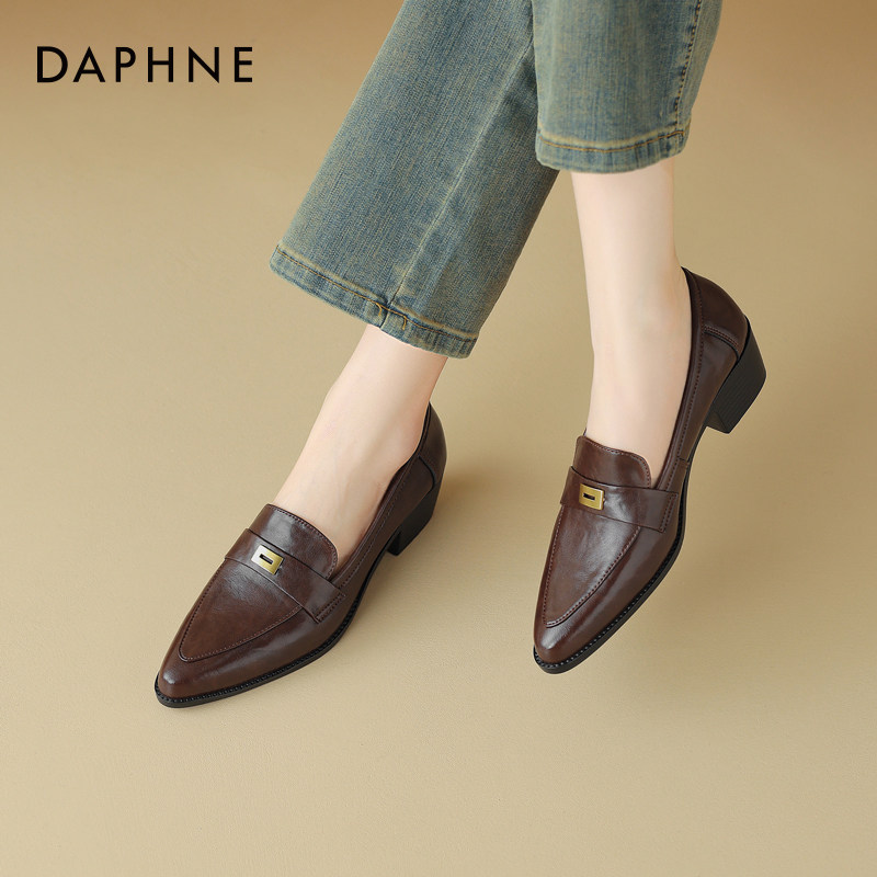 达芙妮尖头乐福鞋女2026新款春季英伦风小皮鞋豆豆鞋粗跟通勤单鞋,女鞋,乐福鞋（豆豆鞋）,淘宝优惠券,粉丝福利购,淘宝优惠卷