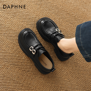 英伦风黑色厚底双扣小皮鞋 达芙妮乐福鞋 百搭单鞋 秋冬季 女2025新款