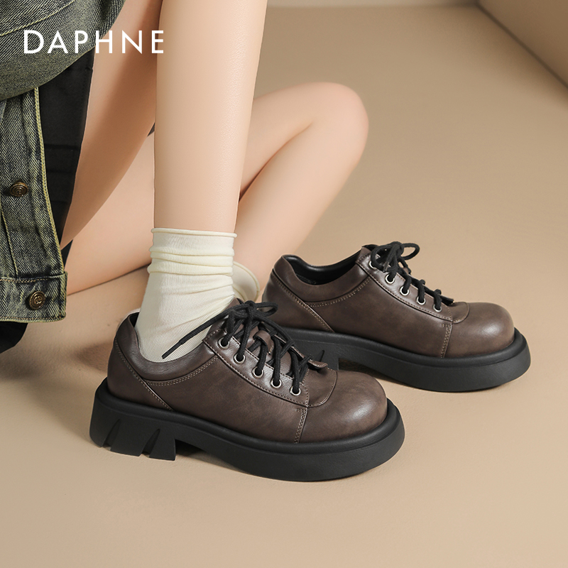 棕色乐福鞋女秋冬厚底小皮鞋