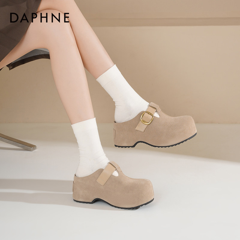达芙妮厚底勃肯鞋女2026新款春季百搭增高一脚蹬休闲包头半拖鞋女