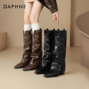 管高筒靴子高跟尖头堆堆靴 加绒骑士裤 达芙妮长筒靴女2025新款 冬季