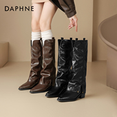 加绒骑士裤 达芙妮长筒靴女2026新款 冬季 管高筒靴子高跟尖头堆堆靴