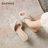 外穿拖鞋 达芙妮法式 子 新款 复古编织露趾高跟鞋 坡跟凉鞋 女2026春季