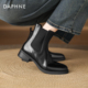 达芙妮黑色短靴女2026新款 冬季 加绒靴子瘦瘦靴切尔西靴平底马丁靴