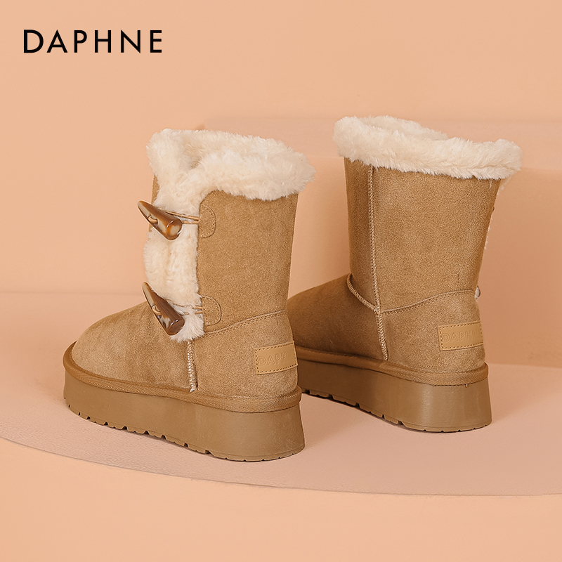 达芙妮真皮雪地靴2024冬季新款