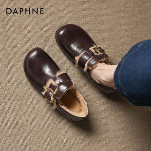 女2025新款 女鞋 秋冬保暖棉鞋 毛毛鞋 子 平底休闲鞋 达芙妮加绒勃肯鞋