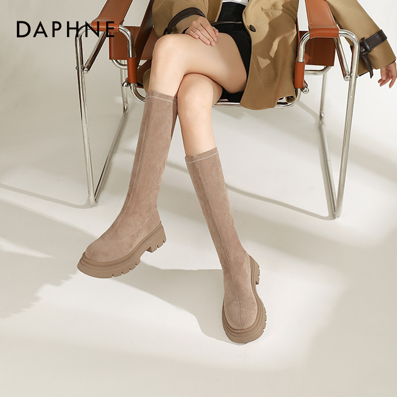 达芙妮美拉德靴子2023年秋冬新款弹力瘦瘦靴厚底骑士加绒长筒靴女