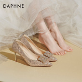 女2026新款 气质水钻婚鞋 新娘鞋 达芙妮高跟鞋 秀禾婚纱两穿浅口单鞋