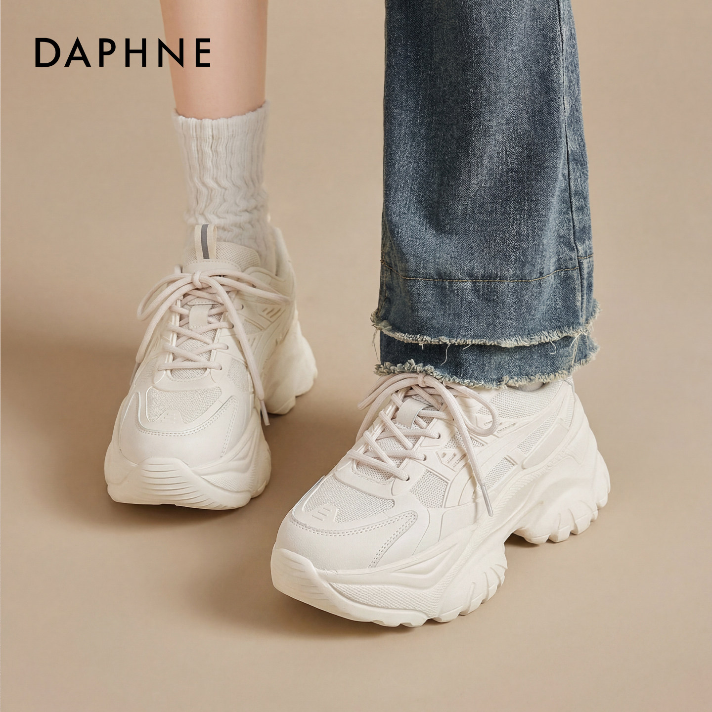达芙妮厚底老爹鞋女款2026新款春季增高鞋子女鞋巨好看小白运动鞋