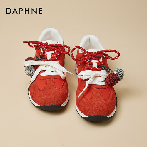 达芙妮红色芭蕾德训鞋厚底轻便