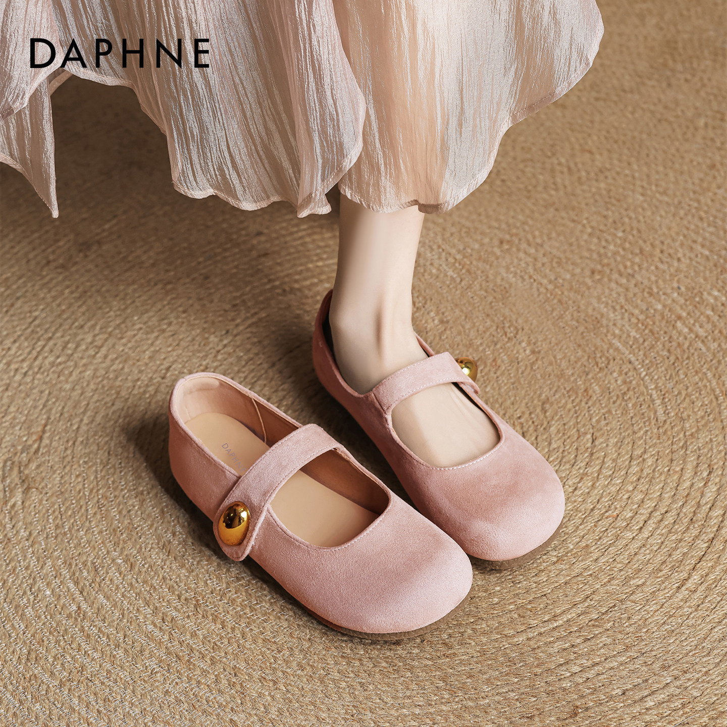 达芙妮勃肯单鞋女2026新款春季平底配裙子粉色孕妇法式玛丽珍鞋子
