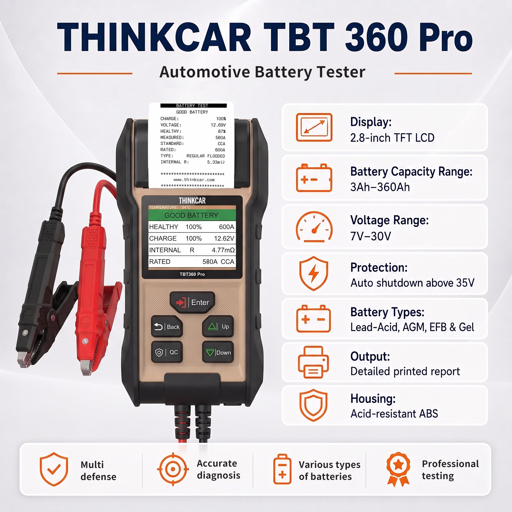 星卡 THINKCAR TBT360 Pro 蓄电池检测仪Battery Tester 带打印