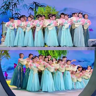 阮郎归初夏舞蹈演出服儿童古典舞采莲汉唐桃花笑古装汉服女童古风