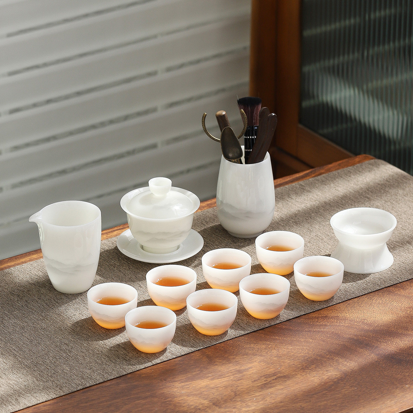 璞玉茶具套装家用2026新款高档陶瓷礼盒泡茶专用德化白瓷盖碗茶杯