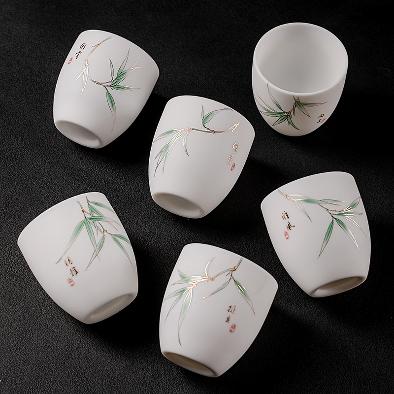 羊脂玉瓷竹韵素烧主人杯