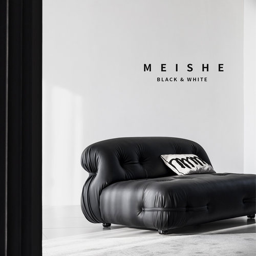 高级氛围感黑白风皮沙发