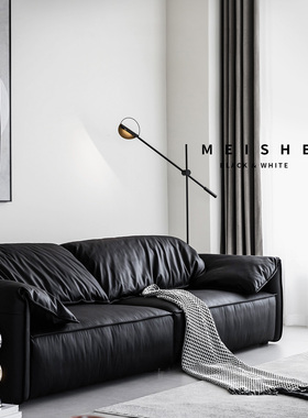 魅舍 中古baxter大象耳朵沙发可翻折扶手带软靠三四人黑色皮沙发