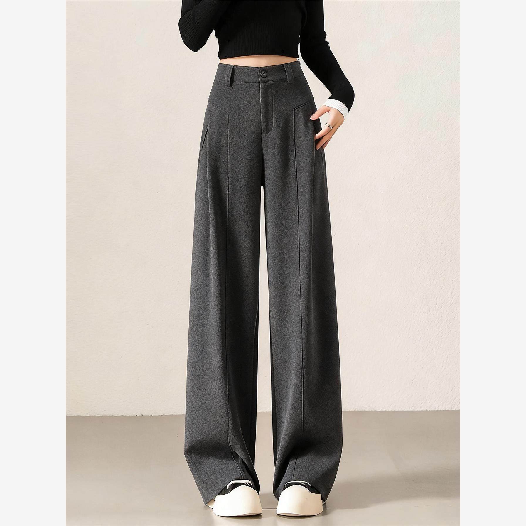 灰色毛呢西装阔腿裤女秋冬新款休闲百搭高腰显瘦垂感加绒直筒裤,女装/女士精品,大码裤装,淘宝优惠券,粉丝福利购,淘宝优惠卷