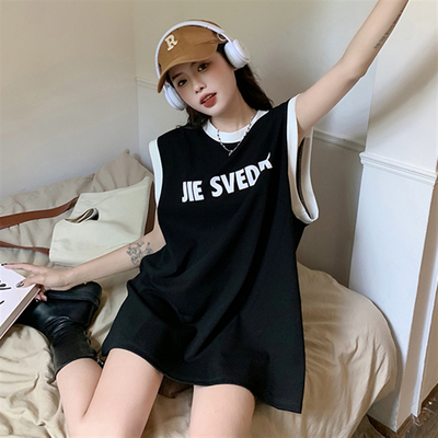 夏季新款无袖背心上衣女中长款